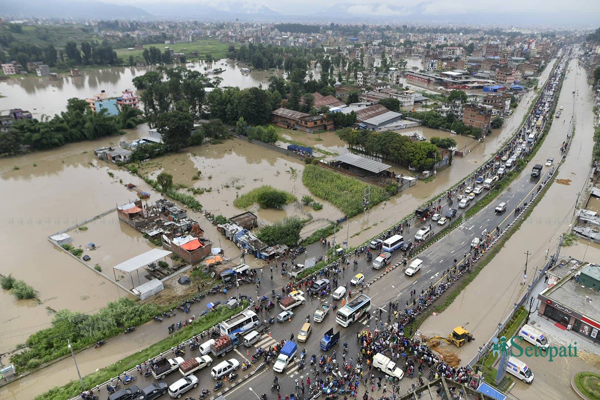 जलमग्न भक्तपुर। तस्बिर: नारायण महर्जन/सेतोपाटी