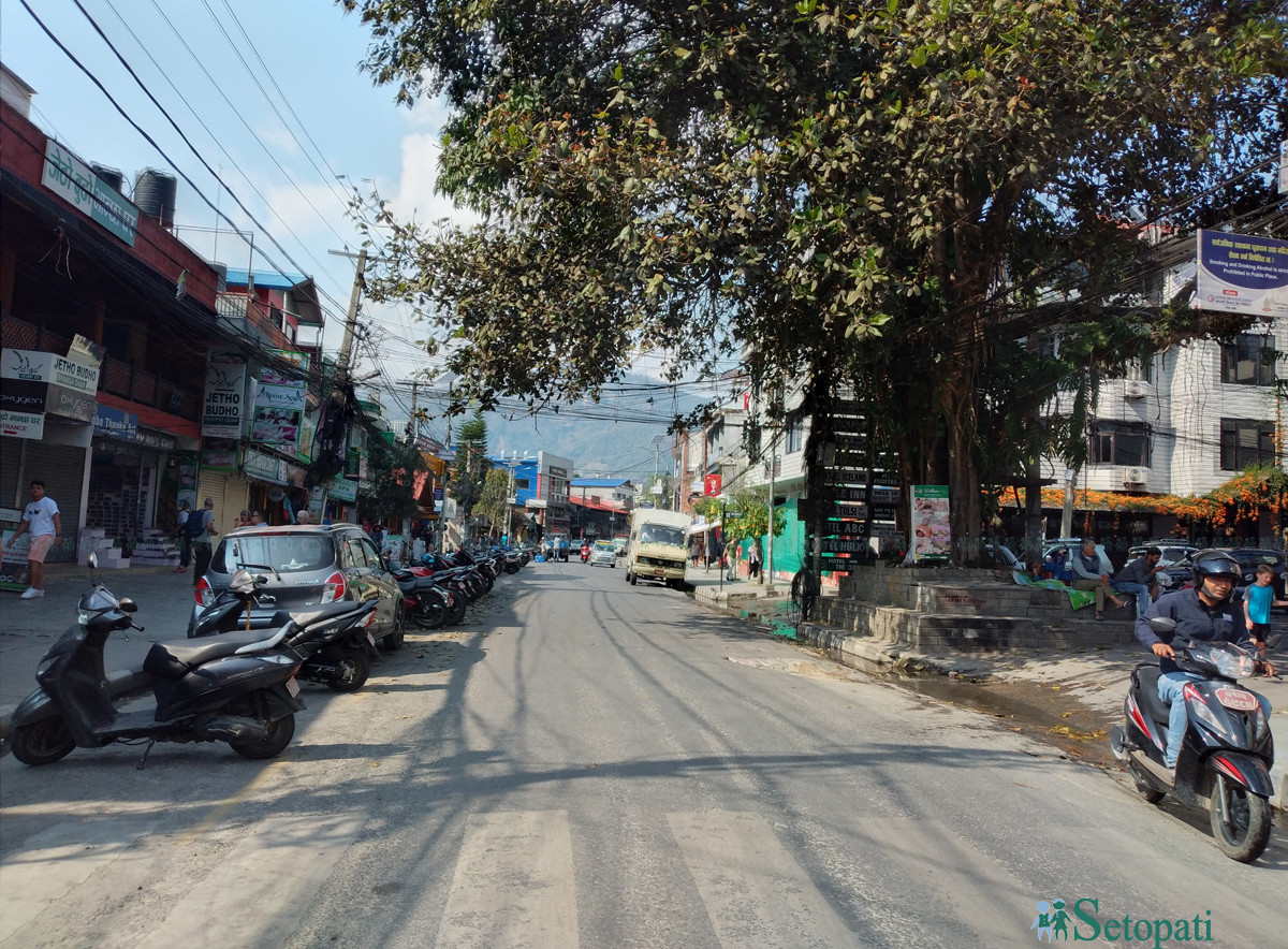 पर्यटक नहुँदा सुनसान पोखराको पर्यटकीय क्षेत्र लेकसाइड। तस्बिर: युवराज श्रेष्ठ/सेतोपाटी।