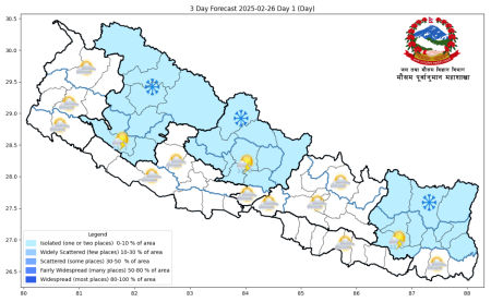 तीन प्रदेशमा वर्षा र हिमपातको सम्भावना